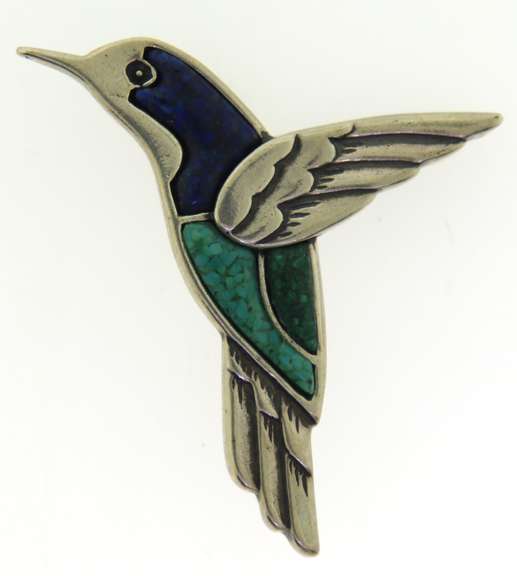 Sterling Silver Hummingbird Gemstone Pin
