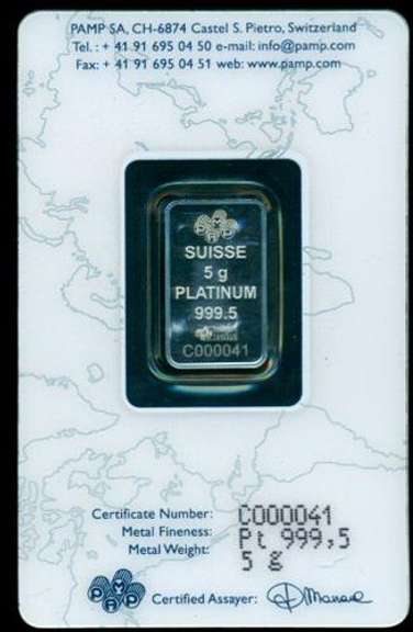 Pure Platinum PAMP 5 gram bar sealed in card