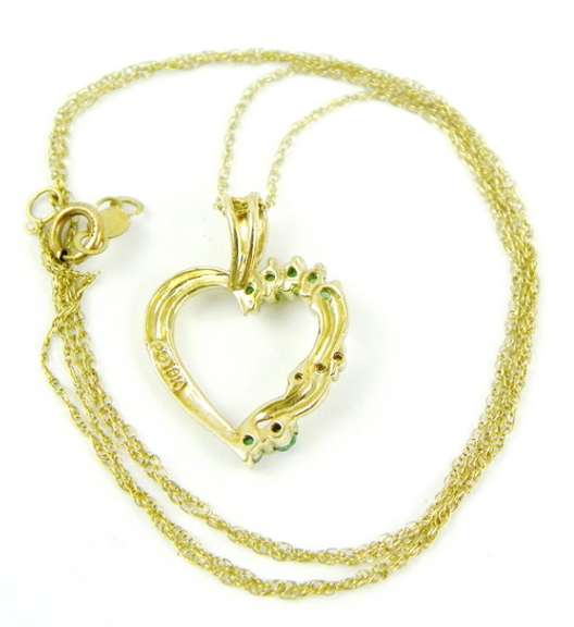 10K Emeralds & Diamonds Heart Pendant & Chain