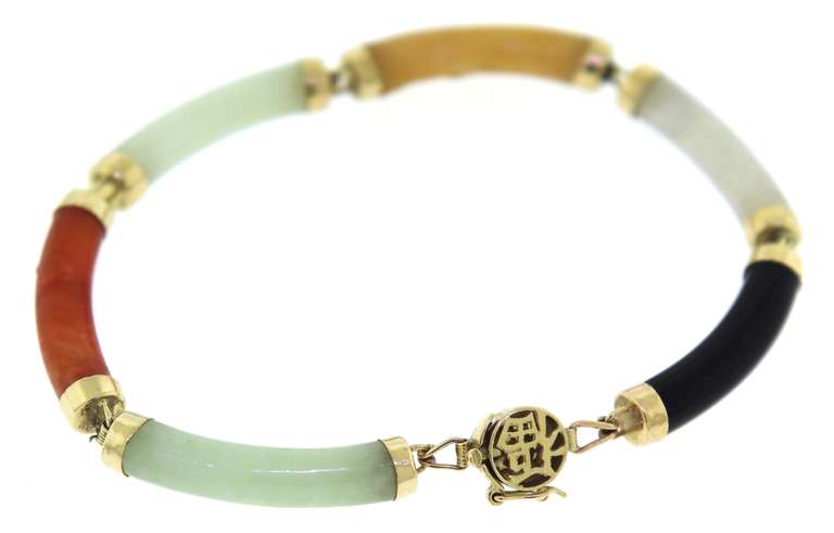 Gorgeous Multi Color Yellow Gold Jade Bracelet