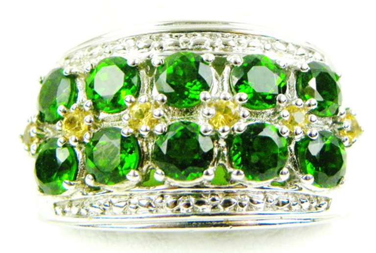 Wide Chrome Diopside & Sapphire Sterling Ring, Size 10