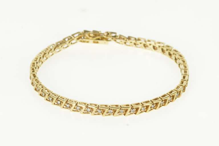 10K Yellow Gold Diamond Encrusted Z Link Statement Tennis Bracelet