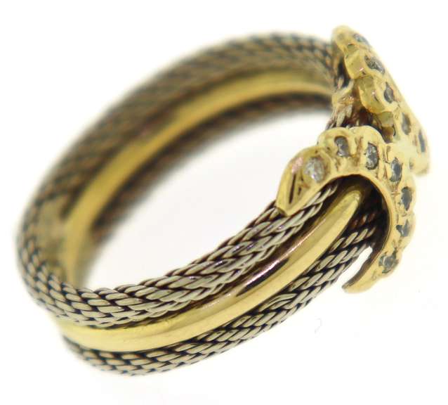 Unique 18kt Two-Tone Gold & Diamond Accent Buckle Ring