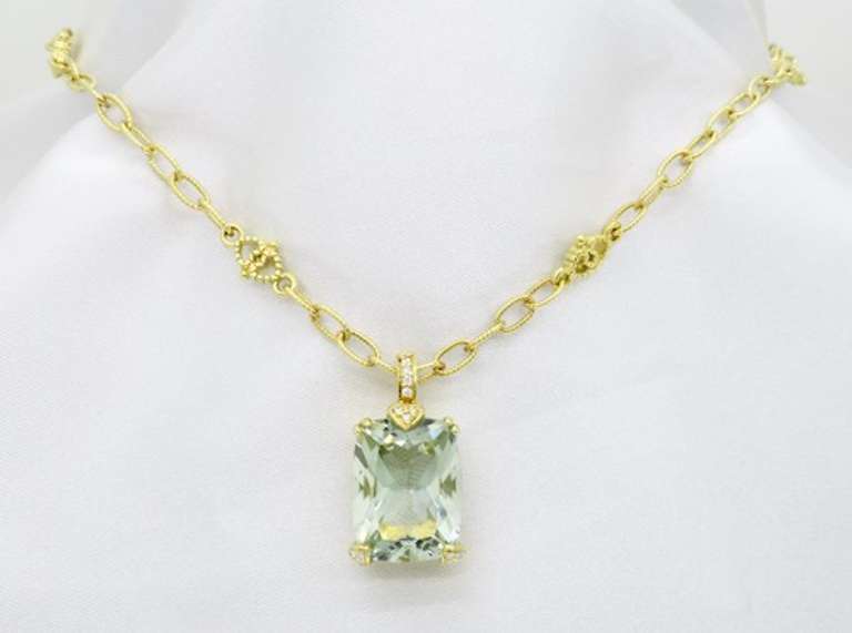Rare Green Amethyst & Diamond Pendant Necklace in 18k