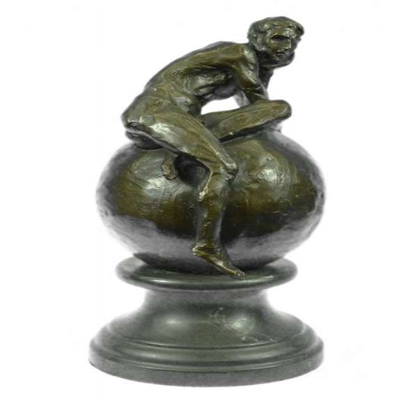 Nude Male Resting on Top of the World Bronze Sculpture