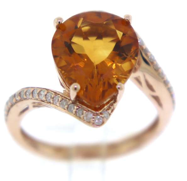 Gorgeous Pear Citrine with Diamond Bypass Ring