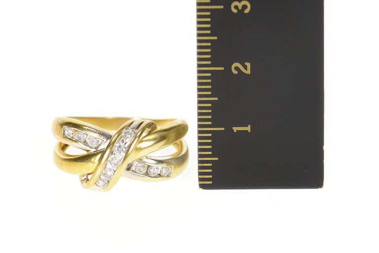 10K Yellow Gold 0.33 Ctw Curvy Channel Criss Cross Statement Ring