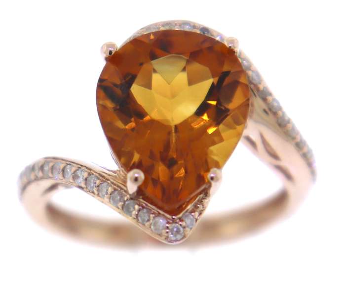 Gorgeous Pear Citrine with Diamond Bypass Ring