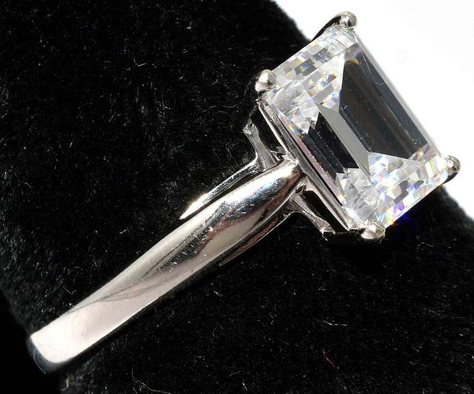 Emerald Cut CZ Ring in White Gold
