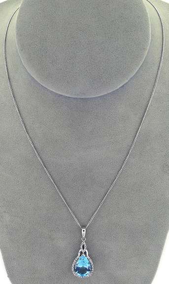 Extremely Elegant Blue & White Topaz Pendant Necklace