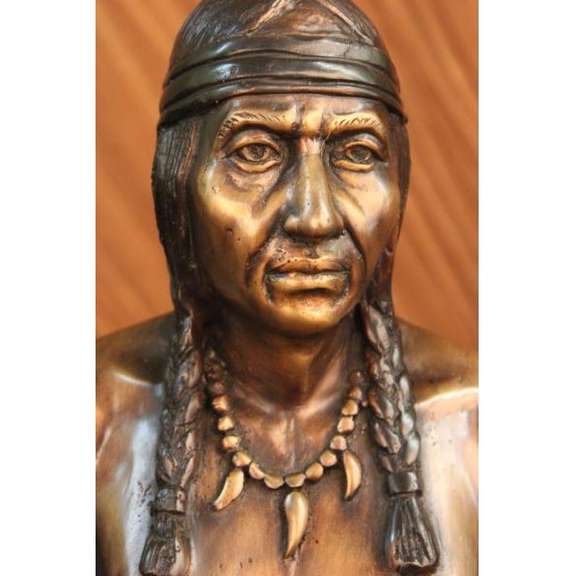 Native American Indian Warrior Chief Bust Bronze Sculpture