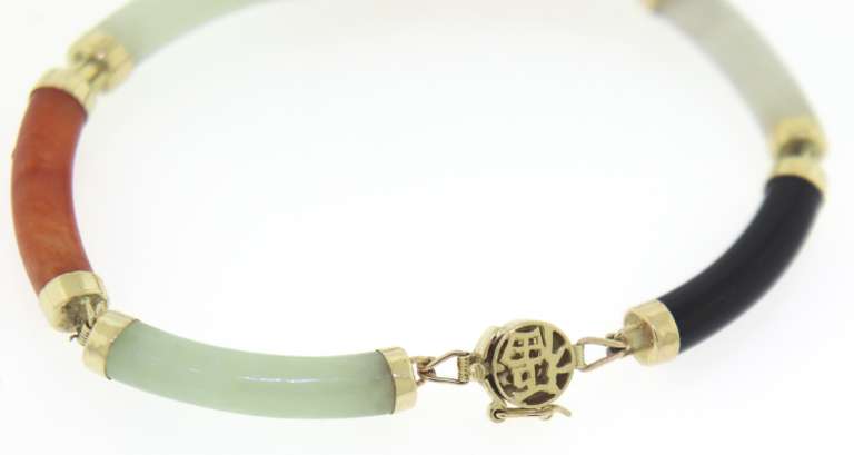 Gorgeous Multi Color Yellow Gold Jade Bracelet