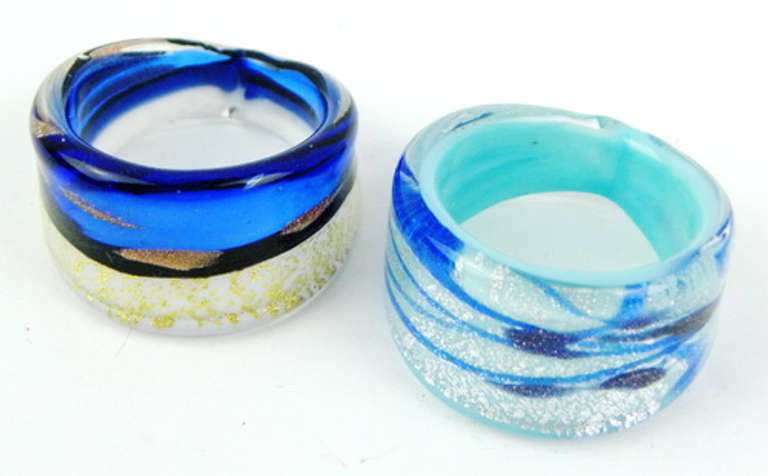 2 Murano Art Glass Rings, Size 10
