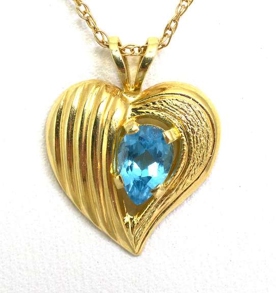 Elegant Topaz Heart Pendant & Chain, 14KT