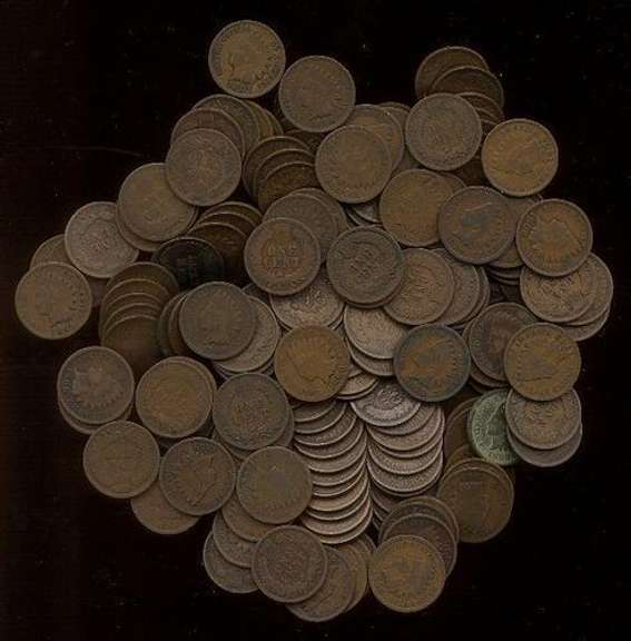 Bag of 100 assorted Indian Head Cents. 1880's to 1900's