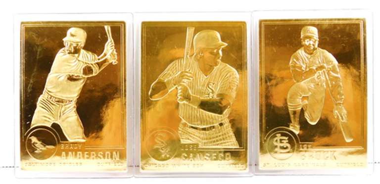3 - 22KT Gold Foil Baseball Cards