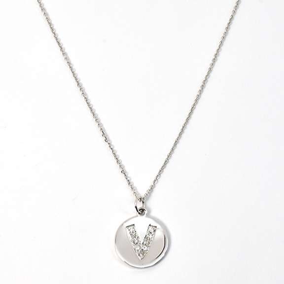 Diamond "V" Pendant Necklace in 14K White Gold