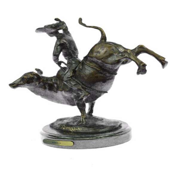 Rodeo Rider Bronze Sculpture on Marble Base Statue