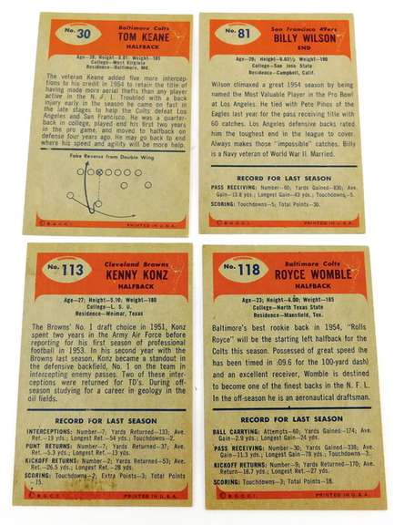 4 Bowman 1955 Football Cards