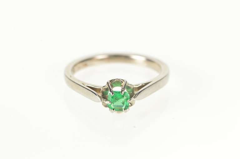 18K White Gold Princess Cut Emerald Gypsy Engagement Ring