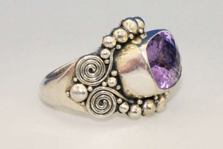 Bright Natural Amethyst in Sterling Ring