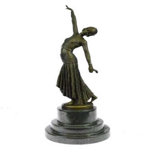 Egyptian Dancer Bronze Sculpture on Marble Base Statue