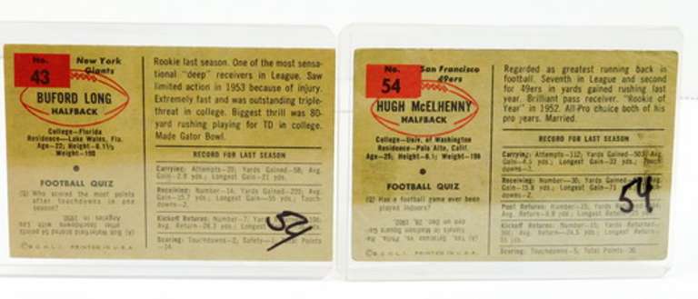 2 Bowman Gum 1954 Football Cards