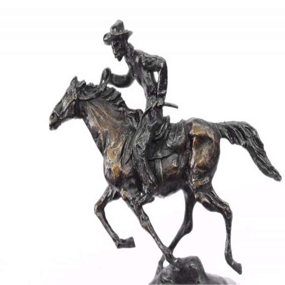 Trooper Bronze Sculpture Man Riding Horse Figurine