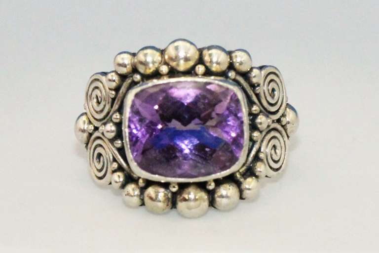 Bright Natural Amethyst in Sterling Ring