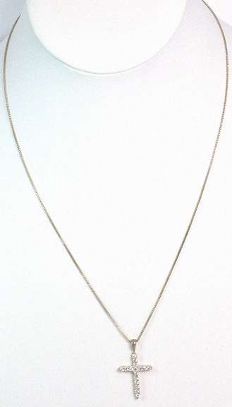 Sterling Silver CZ Cross Pendant & Chain