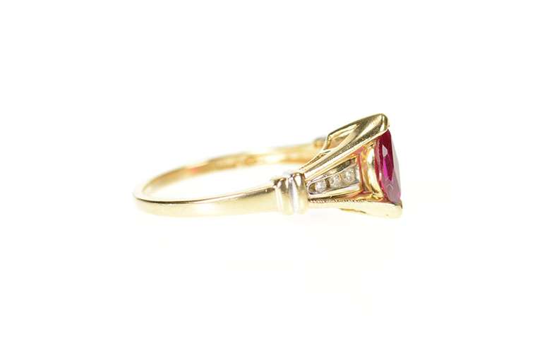10K Yellow Gold Marquise Syn. Ruby Diamond Statement Ring