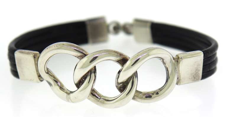 Sterling Silver & Leather Link Bracelet