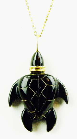 Signed Carved Turtle Pendant & Chain