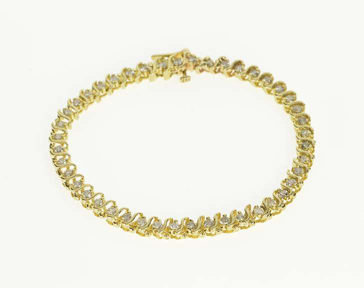 14K Yellow Gold 2.50 Ctw Diamond Inset Wavy Pattern Tennis Bracelet