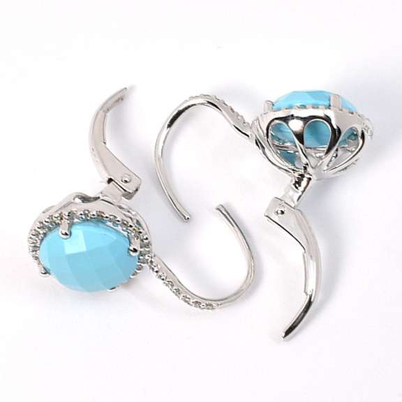 Stylish Turquoise and Diamond Earrings in 14K WG