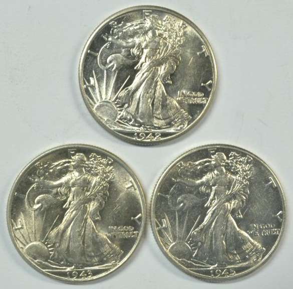 Choice BU 1942, 1943, & 1945 Walking Liberty Halves