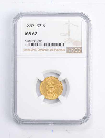 MS62 1857 $2.50 Liberty Head Gold Quarter Eagle - Graded NGC