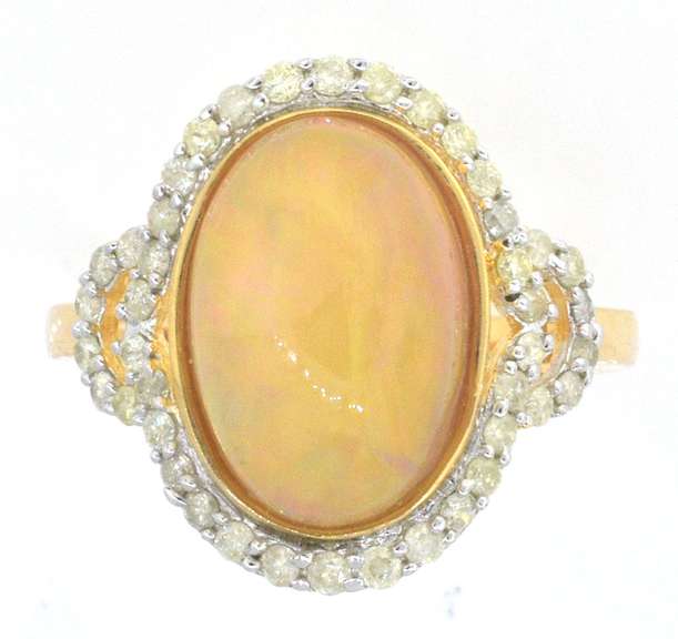 Tasteful Opal & Diamond Ring in Vermeil