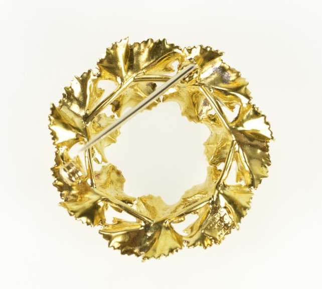10K Yellow Gold Retro Syn. Ruby Leaf Wreath Statement Pin/Brooch