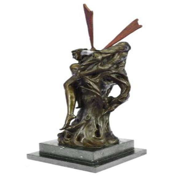 Forest Fairy Bronze Sculpture on Marble Base Figurine