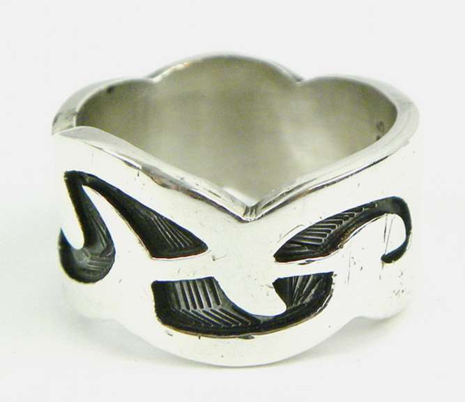 Men's Wide Solid Sterling Carved Ring, 12