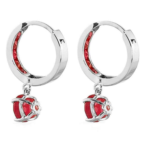 Solid White Gold Huggie Earrings Natural Ruby