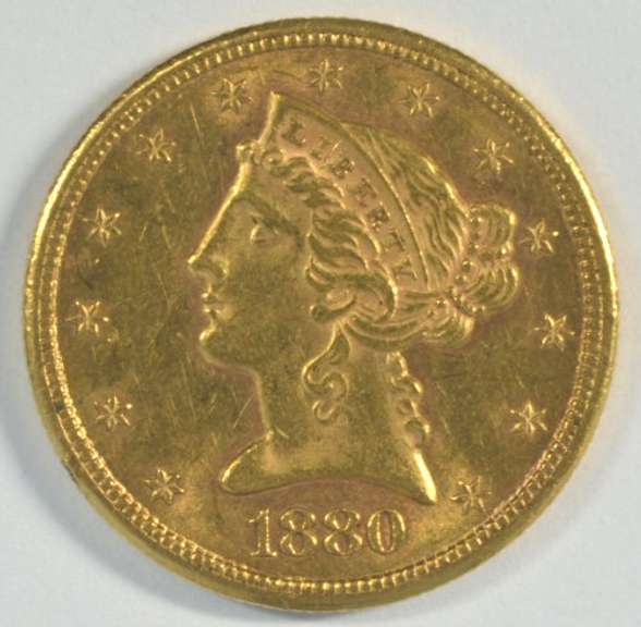Flashy BU 1880-S US $5 Liberty Gold Piece