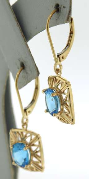 Handsome Oval Blue Topaz Dangle Earrings