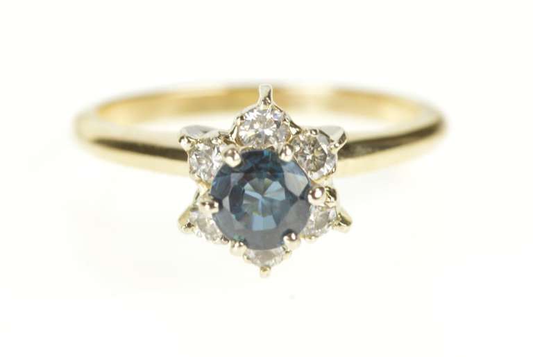14K Yellow Gold 1.00 Ctw Sapphire Diamond Halo Engagement Ring