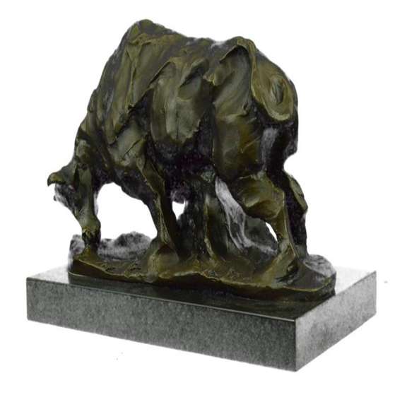 Large Abstract Modern Art Charging Bull Bronze Sculpture Marble Base Figurine