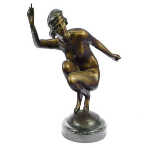 Nudist Performer Bronze Sculpture on Marble Base Statue