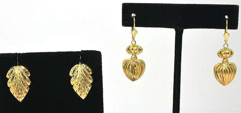 2 Pairs of Detailed 14KT Yellow Gold Earrings