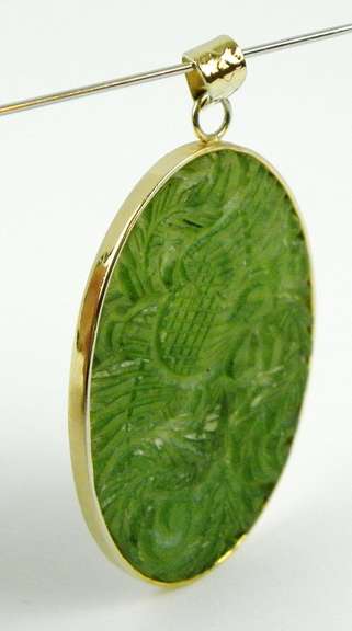 Large Vintage Gold-Filled Carved Jade Pendant