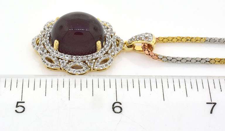 Majestic Huge 15.00CTS Cabochon-Cut Natural Star Ruby & White Sapphire Necklace in Sterling Silver